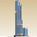 Tall Modern Skyscraper With Blue Glass Facade Among Surrounding Buildings