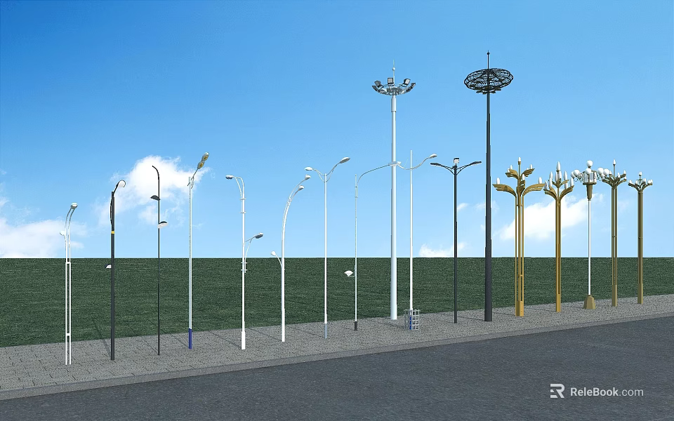 Outdoor Lights With Various Designs In White Black Gold For Street Park 3d model 