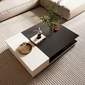 Modern Black and White Two-Tone Coffee Table with Green Plant Rabbit Figurine and Tray