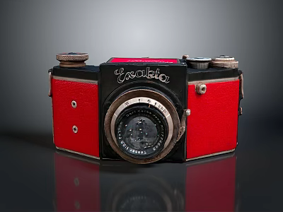 Vintage Kodak Camera With Red And Black Body Classic Lens And Control Knobs 3d model