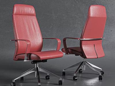 Red Leather Office Chair Featuring Modern Design And Metal Frame With Wheels 3d model