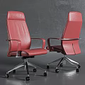 Red Leather Office Chair Featuring Modern Design And Metal Frame With Wheels