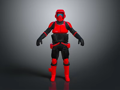 Game Movie Character With Red And Black Armored Helmet And Costume Design 3d model
