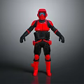Game Movie Character With Red And Black Armored Helmet And Costume Design
