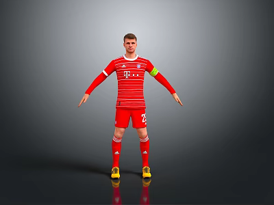 Men's Red Bayern Munich Soccer Jersey Number 25 With Yellow Athletic Shoes 3d model