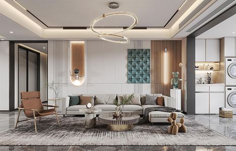 Modern Living Room Sofa Coffee Table Combination Sofa Background Wall Living Room Floor Lamp Living Room Chandelier Leisure Chair Living Room Decoration Coffee Table Decoration 3d model