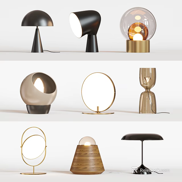 Modern Stylish Table Lamps With Various Geometric Shapes And Decorative Designs 3d model 