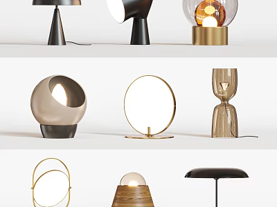 Modern Stylish Table Lamps With Various Geometric Shapes And Decorative Designs 3d model
