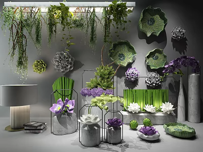 Decorative Vases With Colorful Flowers Green Plants And Modern Floral Arrangements 3d model