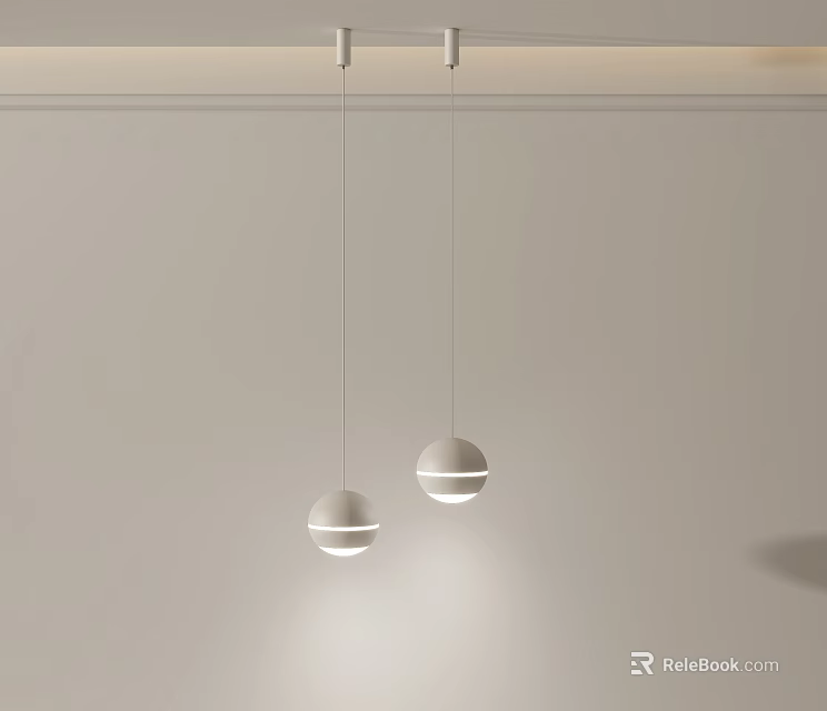 Modern Minimalist Spherical Pendant Lights Hanging From Ceiling On Light Colored Wall 3d model