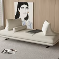 Beige Sectional Sofa With Soft Cushions On Light Rug By Wooden Wall And Artwork
