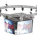 Large Stage Setup with Circular Metal Truss Overhead Lighting Fixtures and Gladiator Screens