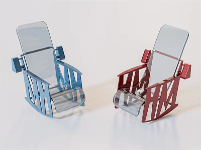 Stylish Modern Transparent Acrylic Blue And Red Rocking Lounge Chair Design 3d model