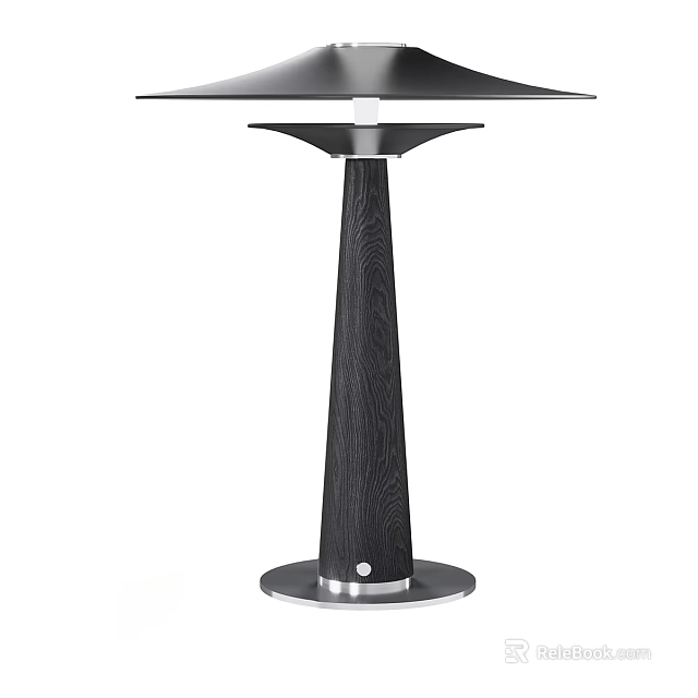 Modern Black Table Lamp With Conical Wooden Texture Post And Metal Base 3d model