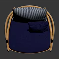 Modern Leisure Chair With Orange Frame Blue Seat Cushion And Gray Dark Blue Pillows
