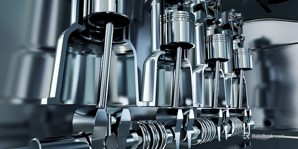 Detailed Engine Internal Mechanical Structure Featuring Metallic Pistons And Crankshaft Components 3d model 