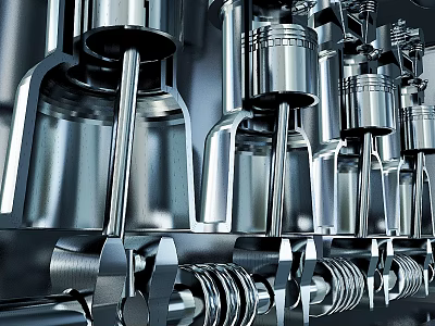 Detailed Engine Internal Mechanical Structure Featuring Metallic Pistons And Crankshaft Components 3d model