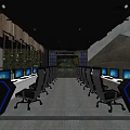 Modern Spacious Internet Cafe Interior With Multiple Computers And Ergonomic Chairs 3d model