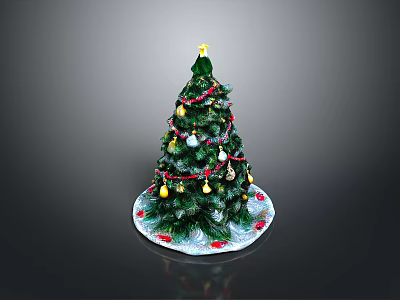 Decorative Christmas Tree With Green Branches Star Top Red Ribbons And Ornaments 3d model