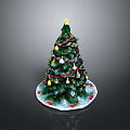 Decorative Christmas Tree With Green Branches Star Top Red Ribbons And Ornaments