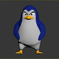 3D Penguin Character With Blue White Body Yellow Feet Orange Beak And Serious Expression