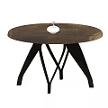 Stylish Round Side Table With Wooden Top And Crossed Black Metal Legs