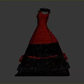 Elegant Red Vintage Dress With Black Lace Trim And Ruffled Skirt