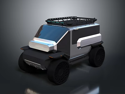 Modern Military Vehicle with Boxy Body Large Off Road Tires and Roof Rack 3d model