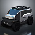 Modern Military Vehicle with Boxy Body Large Off Road Tires and Roof Rack