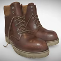 Brown Leather Work Boots with Laces Metal Eyelets Thick Sole and Collar Lining
