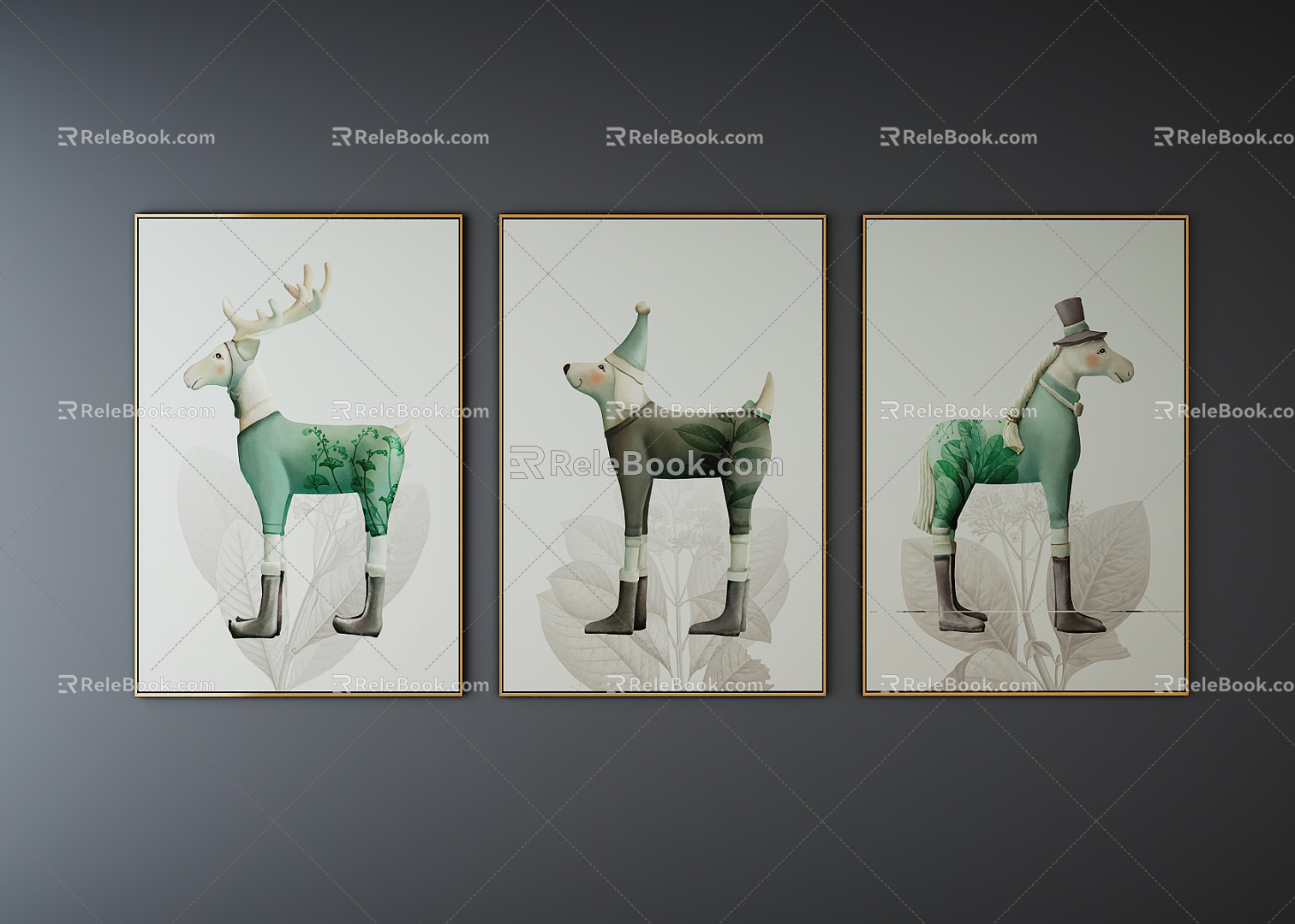 Nordic Animal Painting Children's Room Hanging Painting 3d model