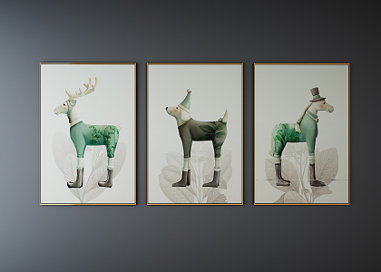 Nordic Animal Painting Children's Room Hanging Painting 3d model