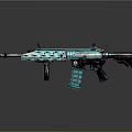 Sleek Modern Teal And Black Rifle With Tactical Design And Metallic Parts