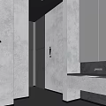 Modern Bathroom Interior With Concrete Walls Sink Counter Mirrors And Directional Signage