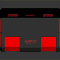 Modern Black Storage Cabinet With Red Accents And CAPTCHA Brand Design