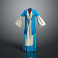 Traditional Chinese Robe With Blue White Red Lining Long Sleeves And Belt