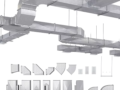 Ductwork System Featuring Various Shapes And Installation Components For Industrial Use 3d model