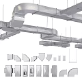 Ductwork System Featuring Various Shapes And Installation Components For Industrial Use