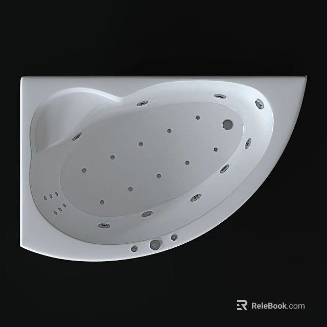 Modern White Corner Whirlpool Bathtub With Massage Jets And Circular Design 3d model 