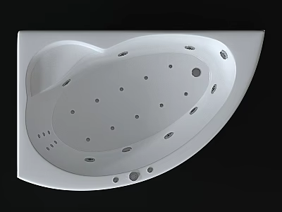 Modern White Corner Whirlpool Bathtub With Massage Jets And Circular Design 3d model