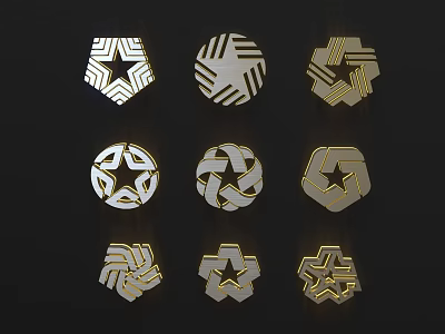 Modern Geometric Wall Decor Designs With Different Shapes White And Gold Patterns 3d model