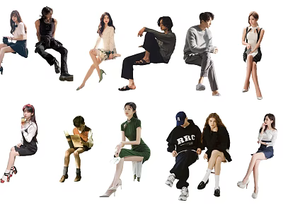 Diverse Group of People in Various Poses Wearing Stylish Casual Outfits 3d model
