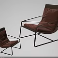 Modern Leisure Chairs With Metal Frame And Velvet Brown Cushions In Two Sizes