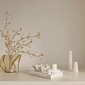 Transparent Vase With Dried Branches Shell Decoration Candles And White Geometric Decor On Light Shelf