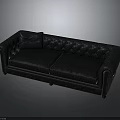 Elegant Black Leather Sofa With Tufted Design Armrests And Decorative Pillow