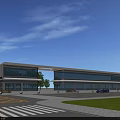 Modern Commercial Street With Contemporary Architecture Glass Curtain Walls Greenery And Parking Area