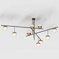 Modern Chandelier Design With Black Gold Metal Frame And Spherical Lampshades