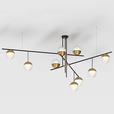 Modern Chandelier Design With Black Gold Metal Frame And Spherical Lampshades 3d model