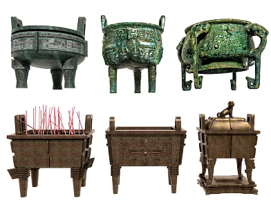 Chinese bronze tripod round tripod brass tripod incense burner bronze antique cultural relic bronze stove sacrificial shrine 3d model