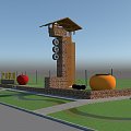 Village entrance sign landscape 3d model